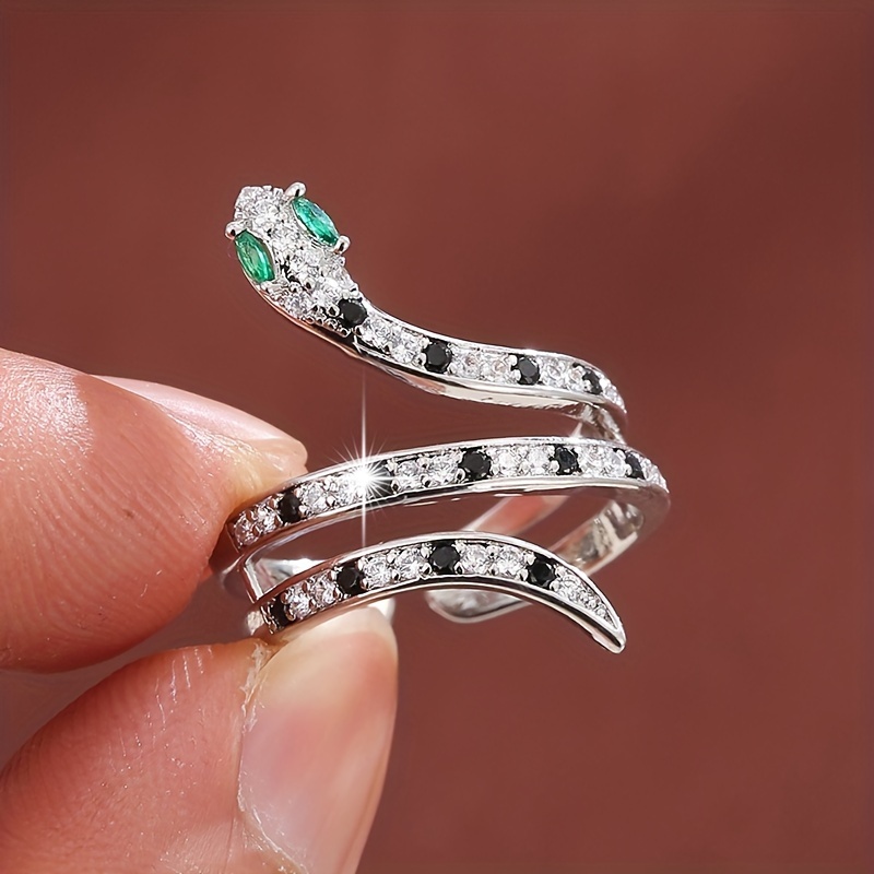 Snake Shaped Zirconia Open Ring for Women